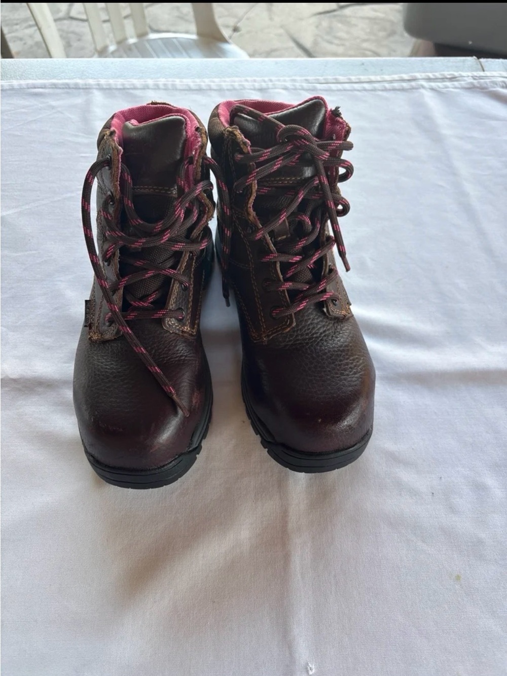 Wolverine Brown Leather Lace-Up Boots with Pink Accents